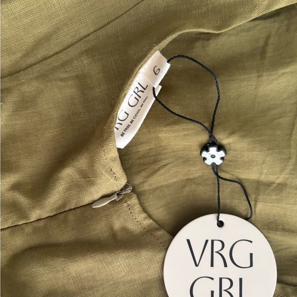 VRG GRL- Brand New w/Tags - Tia Dress in Moss Green - 100% Linen - Size XS - Picture 6 of 7